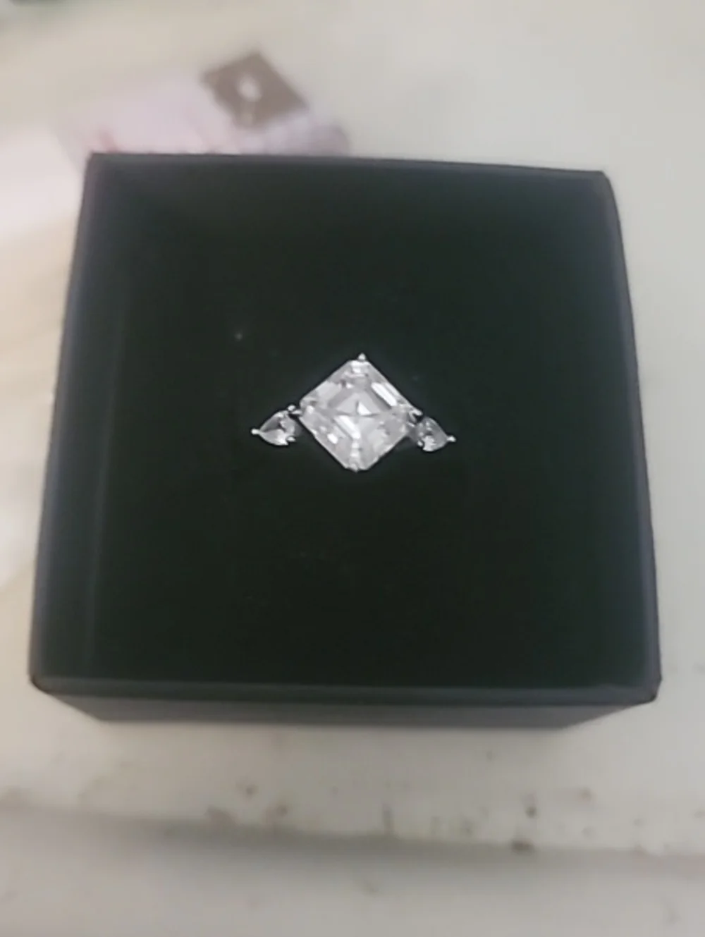 Clear Moissinite Three-Stone Silver Ring - Sparkling Clear Accent